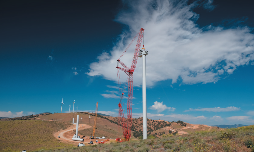 Photo of wind power systems being constructed